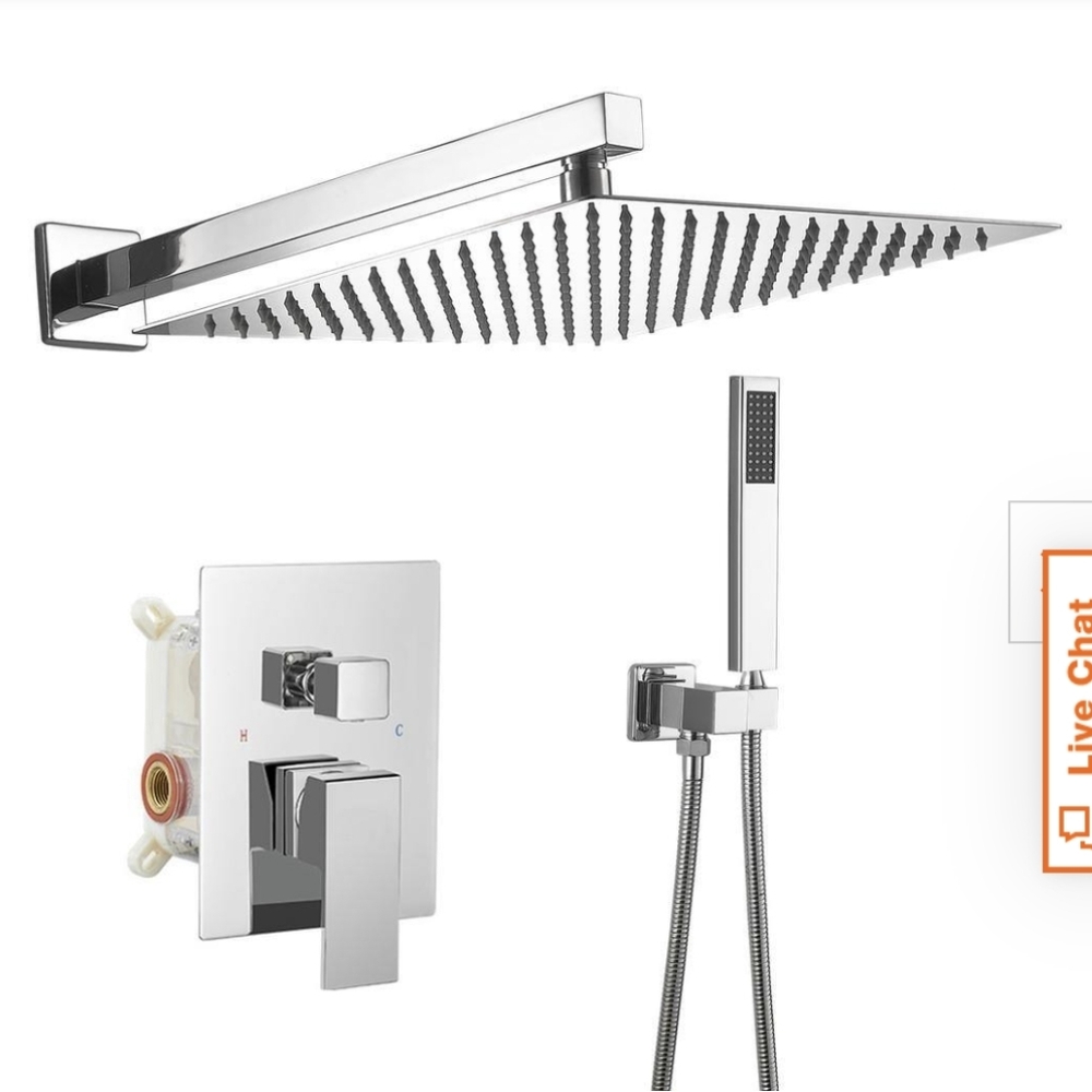 NIB BWE 2-handle 2-spray 12in. Square Pressure Shower Faucet & Valve